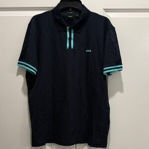 Boss Men's Dark Polo with Light Blue Highlights